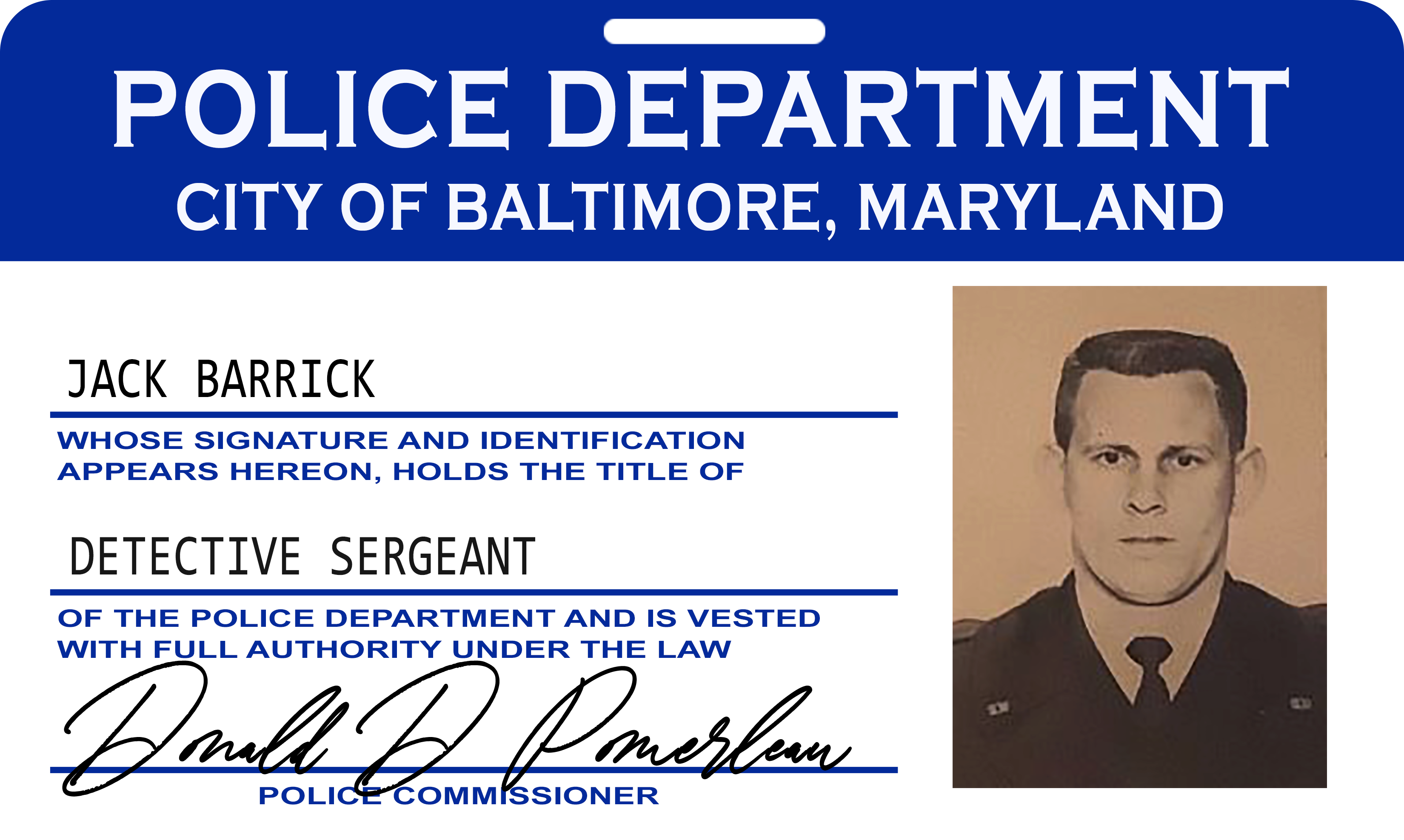 OLD ID CARD SGT JACK BARRICK
