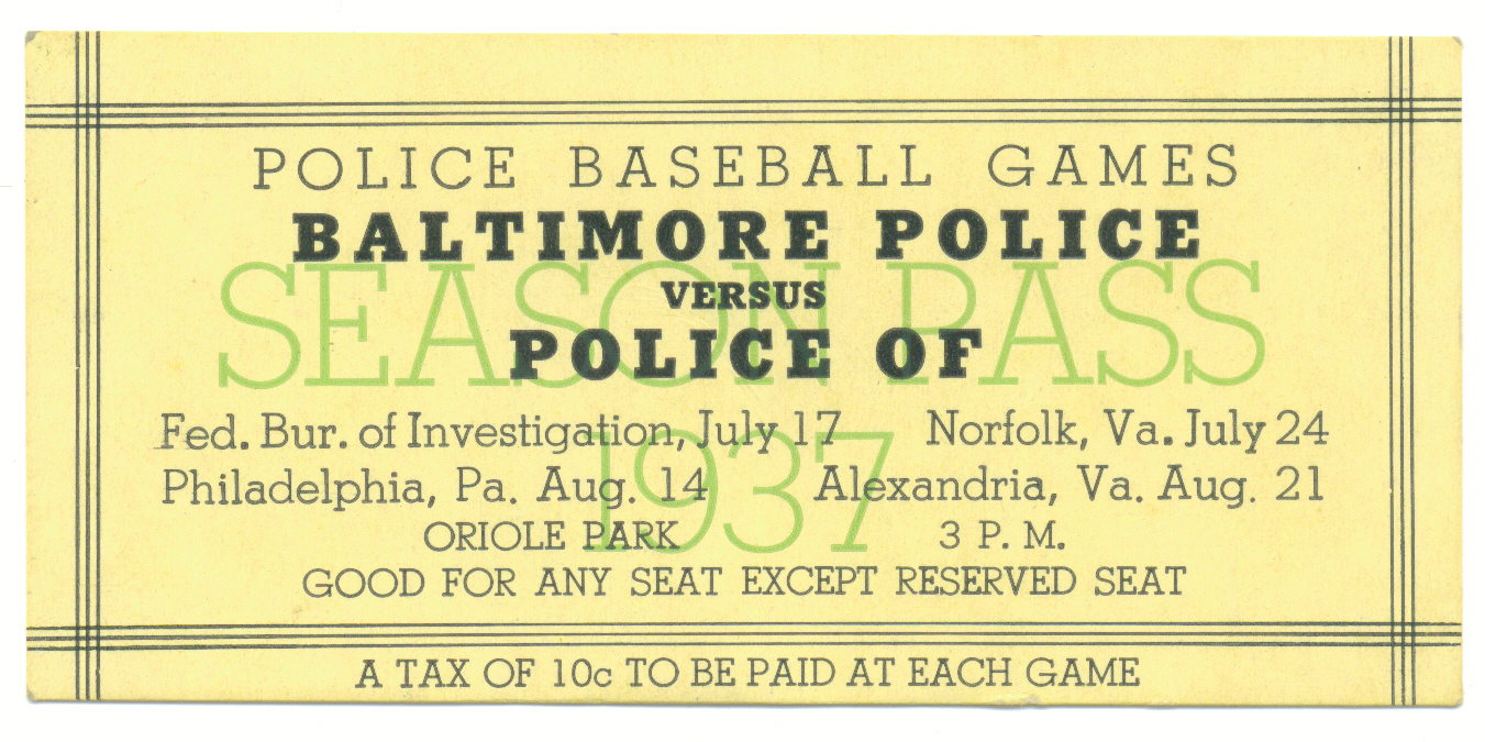 C5 1937BaltCityPoliceBaseballTeam Ticket